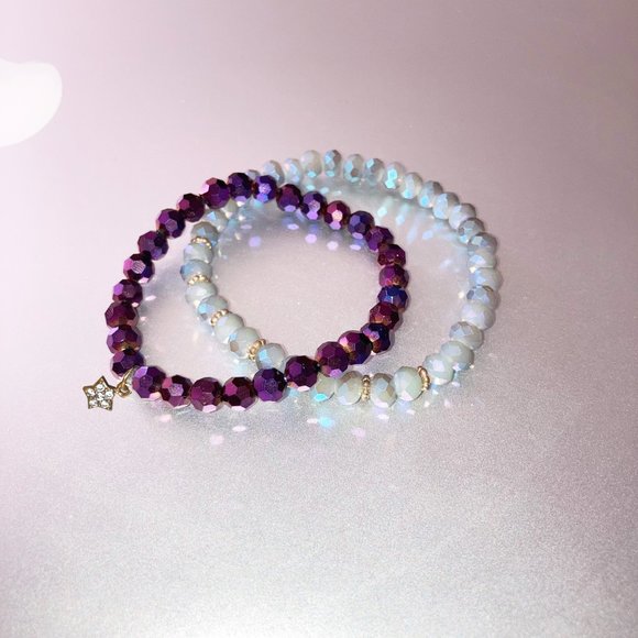 Austrian Crystal Beaded Bracelets with gold plated CZ star charm, Set of 2 - Picture 3 of 3